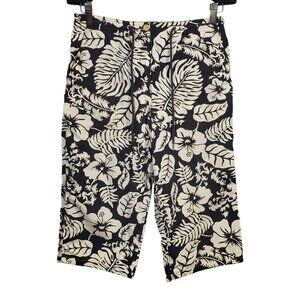 Y2K Lauren Ralph Lauren Hawaiian Capri Pants Women's 6 Black White Hibiscus